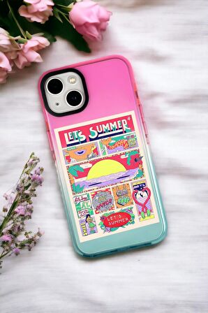 iPhone 14 Uyumlu Lets Shake Desenli Premium Rainbow Silikonlu Telefon Kılıfı