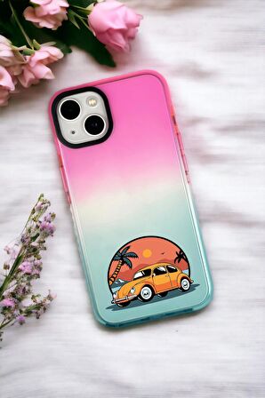 iPhone 14 Uyumlu Wos Wos Desenli Premium Rainbow Silikonlu Telefon Kılıfı
