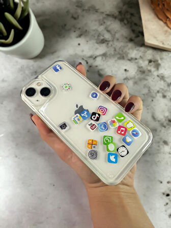 iPhone 14 - 13 Uyumlu Sulu Sosyal Medya Logolu Silikonlu Telefon Kılıfı