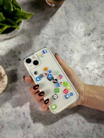 iPhone 14 - 13 Uyumlu Sulu Sosyal Medya Logolu Silikonlu Telefon Kılıfı