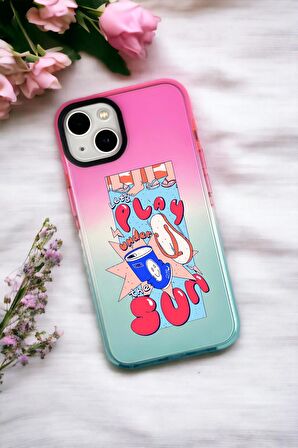 iPhone 15 Plus Uyumlu Play The Sun Desenli Premium Rainbow Silikonlu Telefon Kılıfı