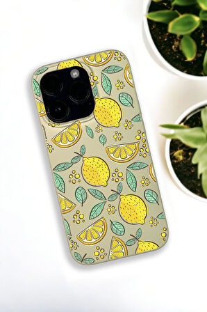 iPhone 14 Pro Max Uyumlu Limon Desenli Premium Silikonlu Krem Lansman Telefon Kılıfı