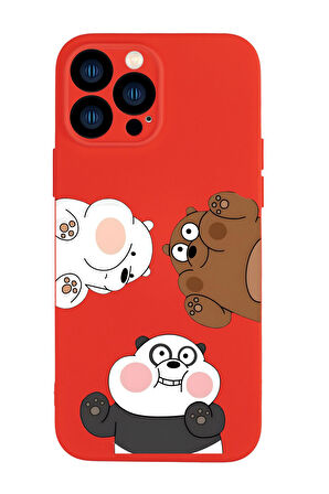 iPhone 13 Pro Uyumlu Cute Animals Desenli Kamera Korumalı Premium Silikonlu Telefon Kılıfı