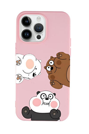 iPhone 14 Pro Uyumlu Cute Animals Desenli Premium Silikonlu Telefon Kılıfı