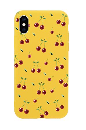iPhone Xs Max Uyumlu Kiraz Desenli Premium Silikonlu Telefon Kılıfı