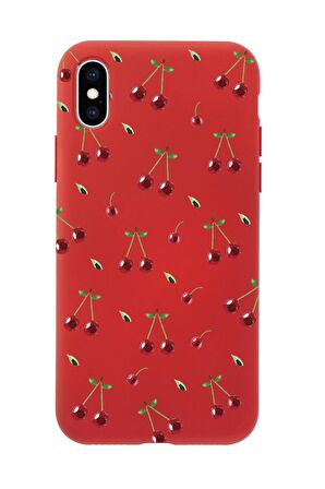 iPhone XS Uyumlu Kiraz Desenli Premium Silikonlu Telefon Kılıfı