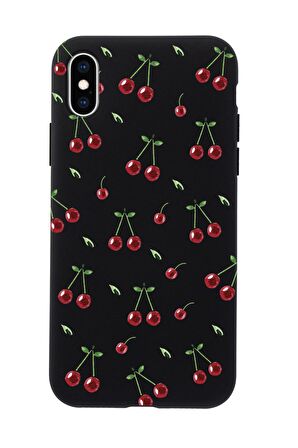 iPhone XS Uyumlu Kiraz Desenli Premium Silikonlu Telefon Kılıfı