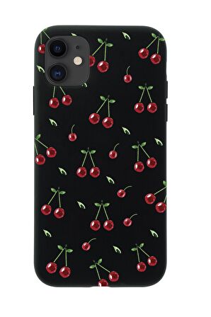 iPhone 12 Mini Uyumlu Kiraz Desenli Premium Silikonlu Telefon Kılıfı
