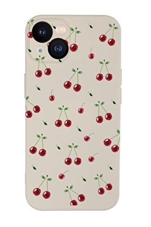 iPhone 13 Mini Uyumlu Kiraz Desenli Premium Silikonlu Telefon Kılıfı