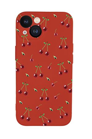 iPhone 13 Mini Uyumlu Kiraz Desenli Premium Silikonlu Telefon Kılıfı