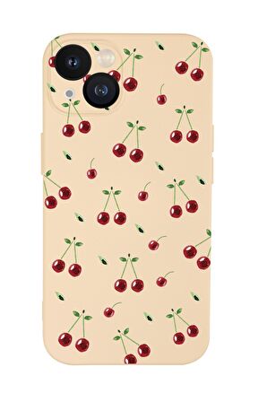 iPhone 13 Mini Uyumlu Kiraz Desenli Premium Silikonlu Telefon Kılıfı