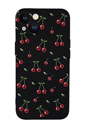 iPhone 13 Mini Uyumlu Kiraz Desenli Premium Silikonlu Telefon Kılıfı