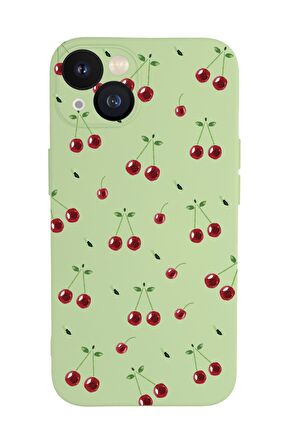 iPhone 13 Mini Uyumlu Kiraz Desenli Premium Silikonlu Telefon Kılıfı