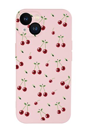 iPhone 13 Uyumlu Kiraz Desenli Kamera Korumalı Premium Silikonlu Telefon Kılıfı