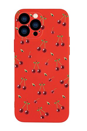 iPhone 13 Pro Uyumlu Kiraz Desenli Kamera Korumalı Premium Silikonlu Telefon Kılıfı
