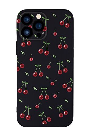 iPhone 13 Pro Uyumlu Kiraz Desenli Kamera Korumalı Premium Silikonlu Telefon Kılıfı