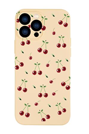 iPhone 13 Pro Max Uyumlu Kiraz Desenli Kamera Korumalı Premium Silikonlu Telefon Kılıfı