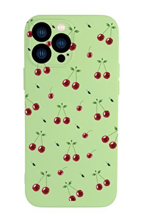 iPhone 13 Pro Max Uyumlu Kiraz Desenli Kamera Korumalı Premium Silikonlu Telefon Kılıfı