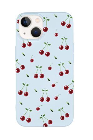iPhone 14 Plus Uyumlu Kiraz Desenli Premium Silikonlu Telefon Kılıfı