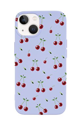iPhone 14 Plus Uyumlu Kiraz Desenli Premium Silikonlu Telefon Kılıfı