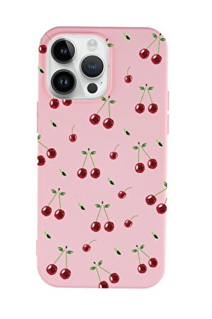 iPhone 14 Pro Uyumlu Kiraz Desenli Premium Silikonlu Telefon Kılıfı