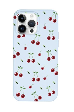 iPhone 14 Pro Max Uyumlu Kiraz Desenli Premium Silikonlu Telefon Kılıfı
