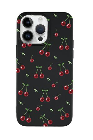 iPhone 14 Pro Max Uyumlu Kiraz Desenli Premium Silikonlu Telefon Kılıfı