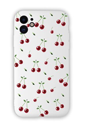 iPhone 11 Uyumlu Kiraz Desenli Kamera Korumalı Premium Silikonlu Telefon Kılıfı