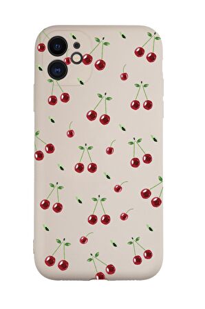 iPhone 11 Uyumlu Kiraz Desenli Kamera Korumalı Premium Silikonlu Telefon Kılıfı