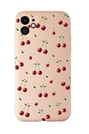 iPhone 11 Uyumlu Kiraz Desenli Kamera Korumalı Premium Silikonlu Telefon Kılıfı