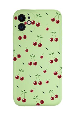 iPhone 11 Uyumlu Kiraz Desenli Kamera Korumalı Premium Silikonlu Telefon Kılıfı