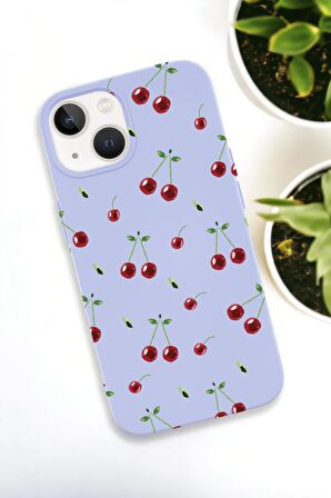 iPhone 15 Uyumlu Kiraz Desenli Premium Silikonlu Telefon Kılıfı