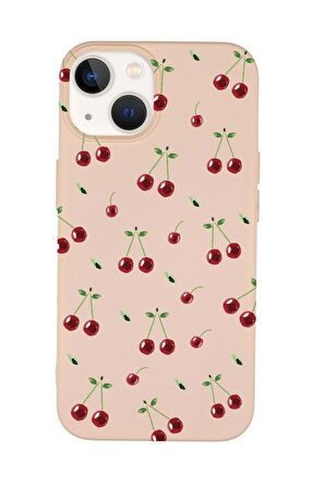 iPhone 15 Uyumlu Kiraz Desenli Premium Silikonlu Telefon Kılıfı