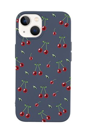 iPhone 15 Plus Uyumlu Kiraz Desenli Premium Silikonlu Telefon Kılıfı