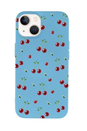 iPhone 15 Plus Uyumlu Kiraz Desenli Premium Silikonlu Telefon Kılıfı