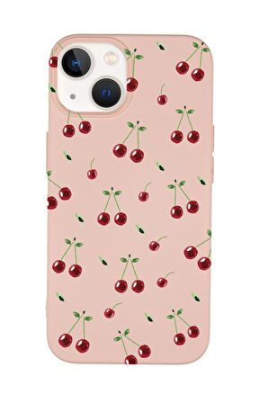 iPhone 15 Plus Uyumlu Kiraz Desenli Premium Silikonlu Telefon Kılıfı