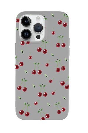 iPhone 15 Pro Uyumlu Kiraz Desenli Premium Silikonlu Telefon Kılıfı