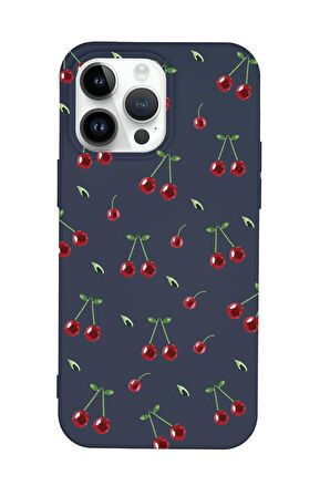 iPhone 15 Pro Uyumlu Kiraz Desenli Premium Silikonlu Telefon Kılıfı