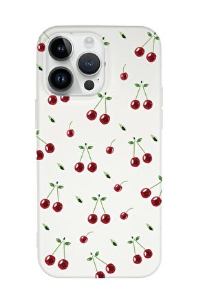 iPhone 15 Pro Max Uyumlu Kiraz Desenli Premium Silikonlu Telefon Kılıfı