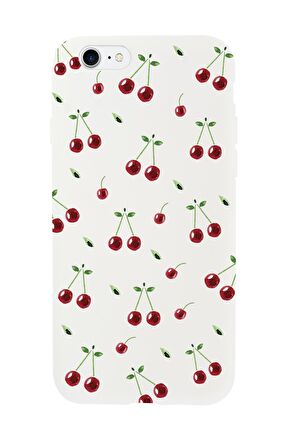 iPhone SE 2020 Uyumlu Kiraz Desenli Premium Silikonlu Telefon Kılıfı