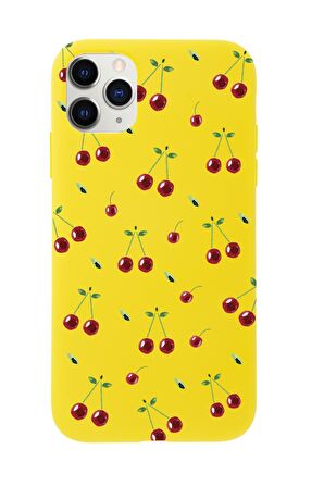 iPhone 11 Pro Uyumlu Kiraz Desenli Premium Silikonlu Telefon Kılıfı