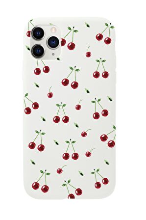 iPhone 11 Pro Max Uyumlu Kiraz Desenli Premium Silikonlu Telefon Kılıfı