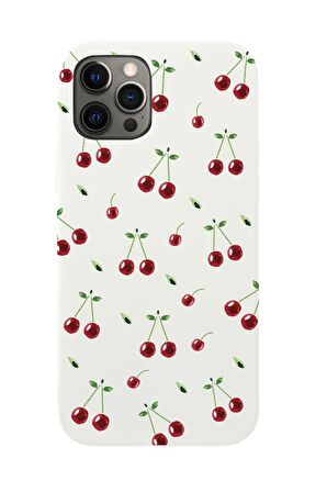 iPhone 12 Pro Uyumlu Kiraz Desenli Premium Silikonlu Telefon Kılıfı