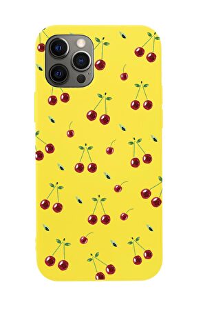 iPhone 12 Pro Uyumlu Kiraz Desenli Premium Silikonlu Telefon Kılıfı