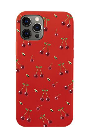iPhone 12 Pro Max Uyumlu Kiraz Desenli Premium Silikonlu Telefon Kılıfı
