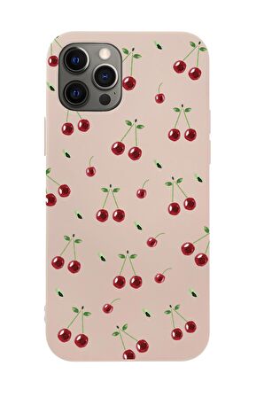 iPhone 12 Pro Max Uyumlu Kiraz Desenli Premium Silikonlu Telefon Kılıfı