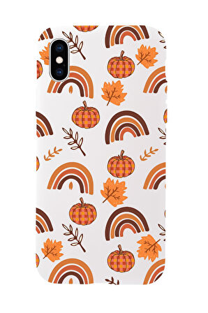 iPhone Xs Max Uyumlu Sonbahar Desenli Premium Silikonlu Telefon Kılıfı