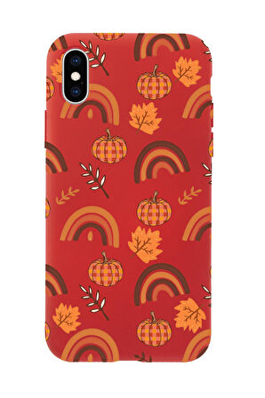 iPhone XS Uyumlu Sonbahar Desenli Premium Silikonlu Telefon Kılıfı