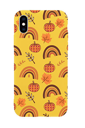 iPhone XS Uyumlu Sonbahar Desenli Premium Silikonlu Telefon Kılıfı