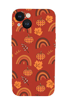 iPhone 13 Mini Uyumlu Sonbahar Desenli Premium Silikonlu Telefon Kılıfı